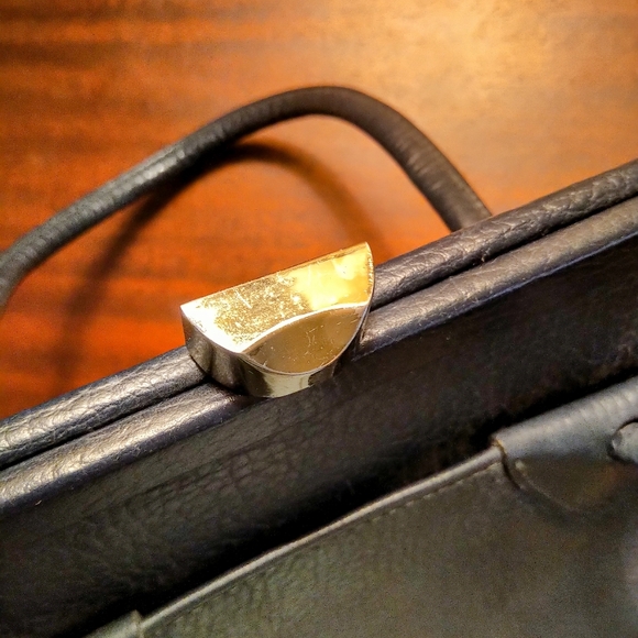 Vintage Navy Blue Leather Clasp Handbag 1960s - Picture 9 of 11